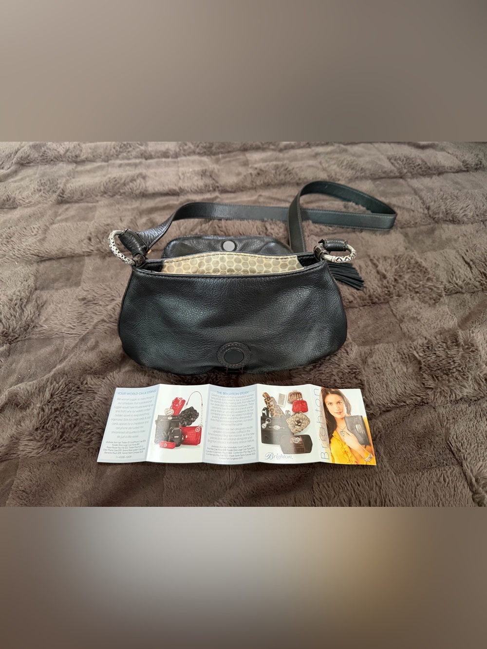 Brighton Glossy Croc-Embossed Brown Crossbody Bag with Tassel - Picture 4 of 8
